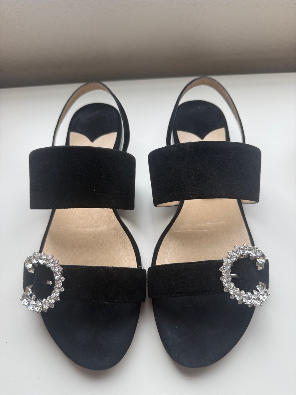 Jimmy Choo Black Saphera flat suede sandals with crystal buckle - Picture 8 of 9
